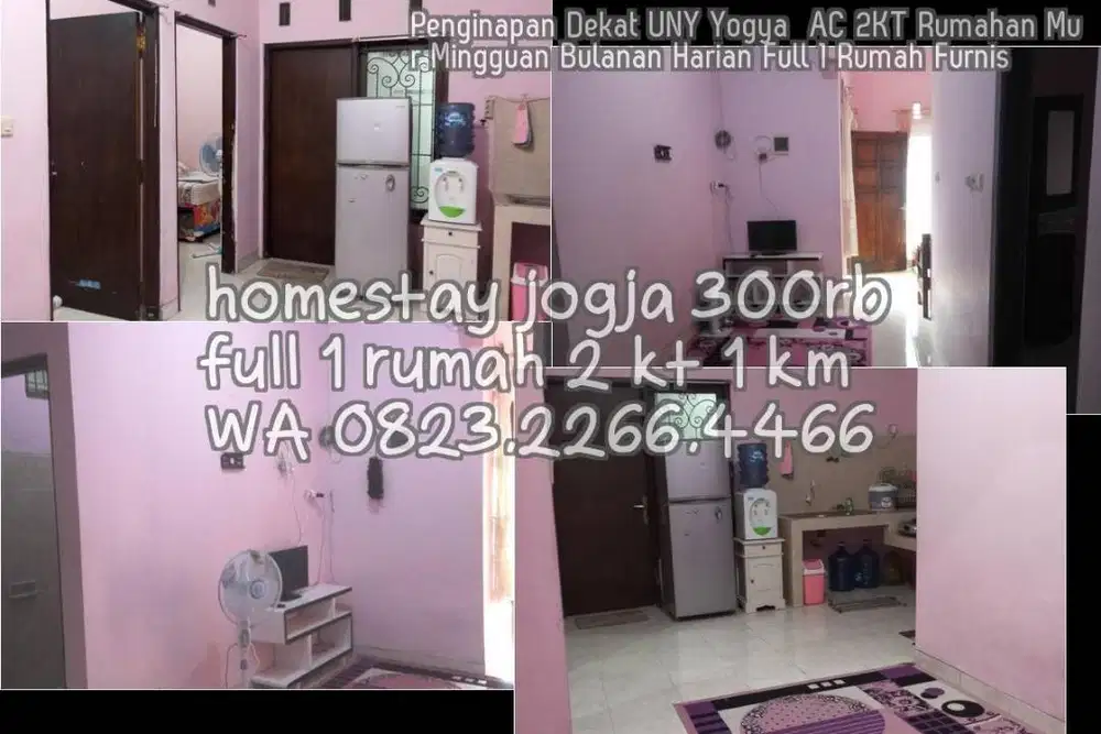 Penginapan Dekat UNY Yogya  AC 2KT Rumahan Mur Mingguan Bulanan Harian