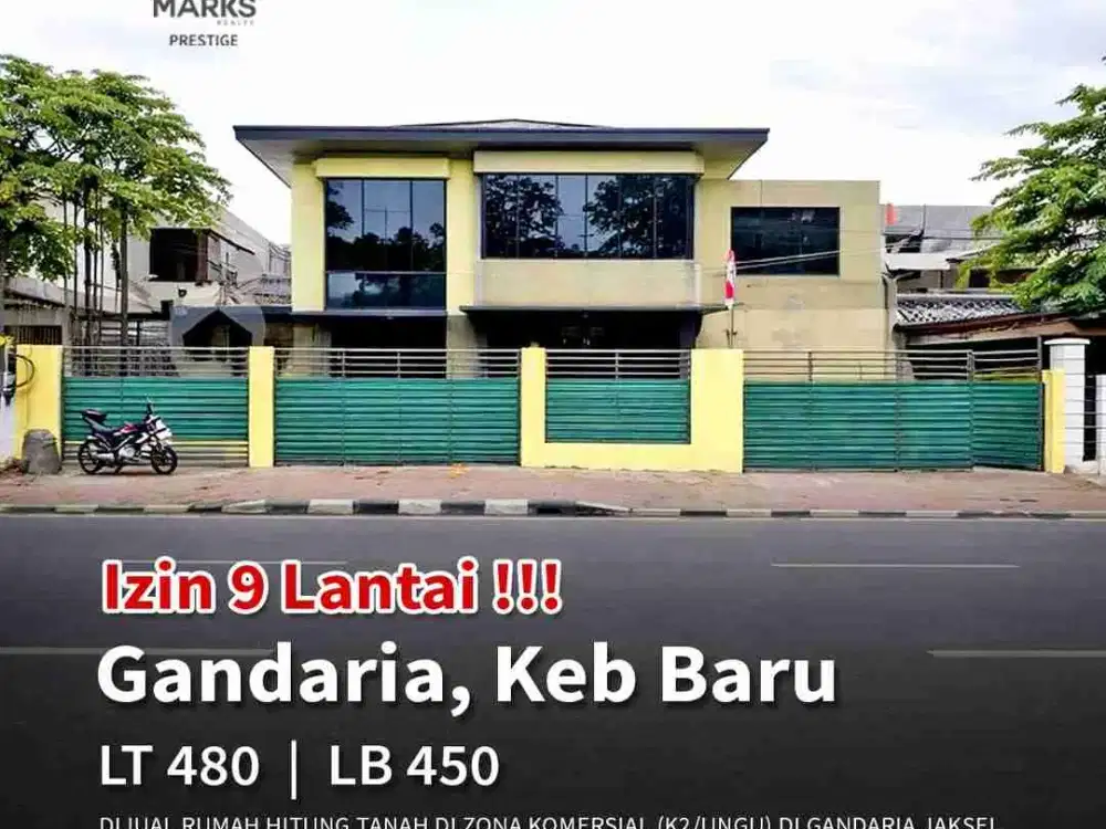 Rumah Hitung Tanah di Zona Komersial (K2/ungu) Gandaria Kebayoran Baru , bisa bangun sampai 9 lantai

Spesifikasi:
Luas Tanah: 480 m²
Luas Bangunan: 450 m²
Legalitas: SHM
Lebar depan 16 M
izin sampai dengan 9 Lantai
zona K2/ungu
Harga: Rp 23 Miliar