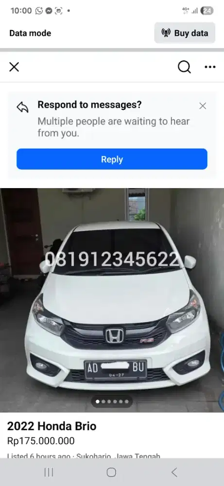 2022 Honda Brio RS 1.2 CVT Matic Warna Putih