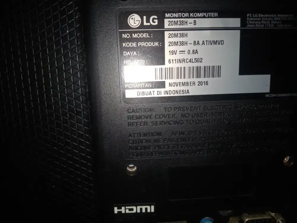 Monitor LG 20 inch minus