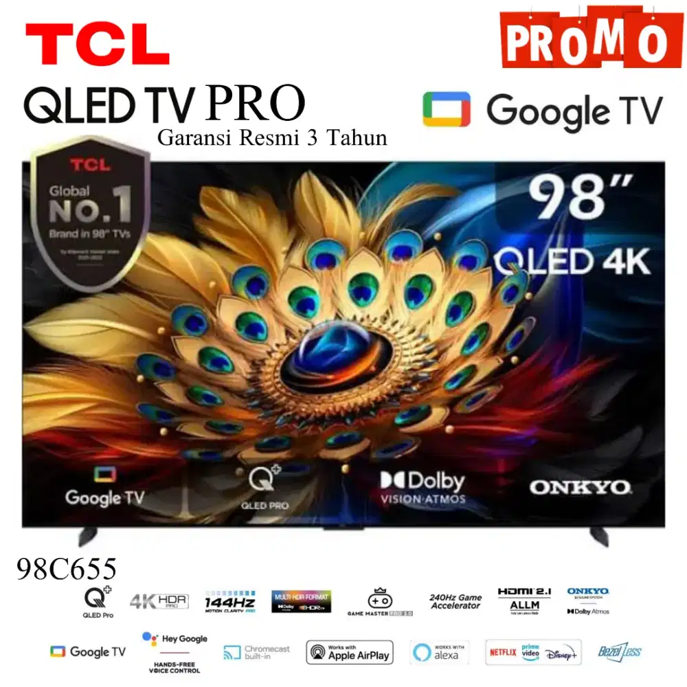 TCL 98C655 QLED PRO 4K Google TV 98 TScreenPro ONKYO DolbyVisionAtmos