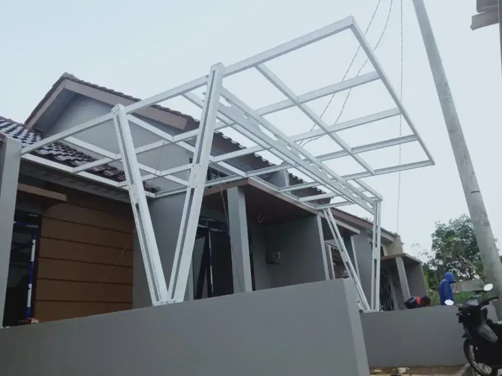 Kanopi teras rumah minimalis model tiang V termurah jakarta