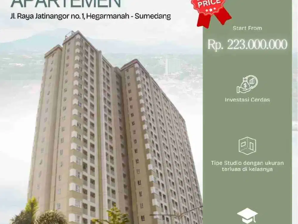 Dijual Lewat Lelang Bisa Cara Bayar KPA ( Kredit ) Apartemen Skyland Jatinangor.

Harga Unit Studio Mulai Dari 199jt an
 ( Sudah Include BBN, IPL Tertunggak Sampai Serah Terima (shmrs))