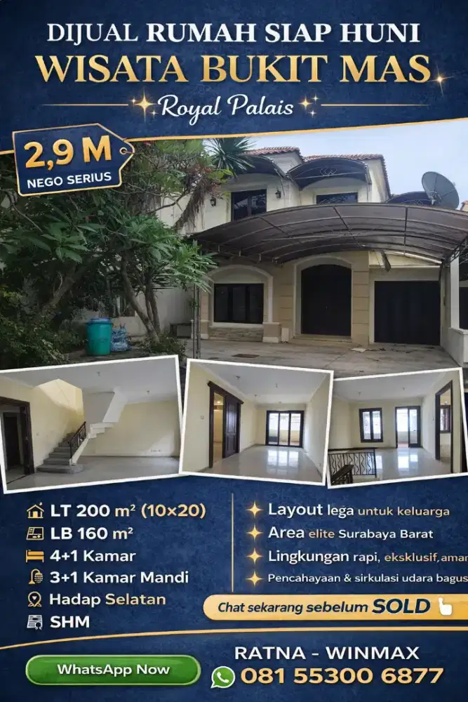 Dijual Murah Rumah Wisata Bukit Mas Royal Palais 2Man