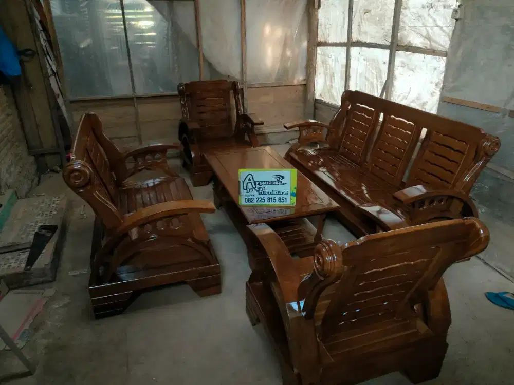 Kursi tamu minimalis becak new full kayu jati