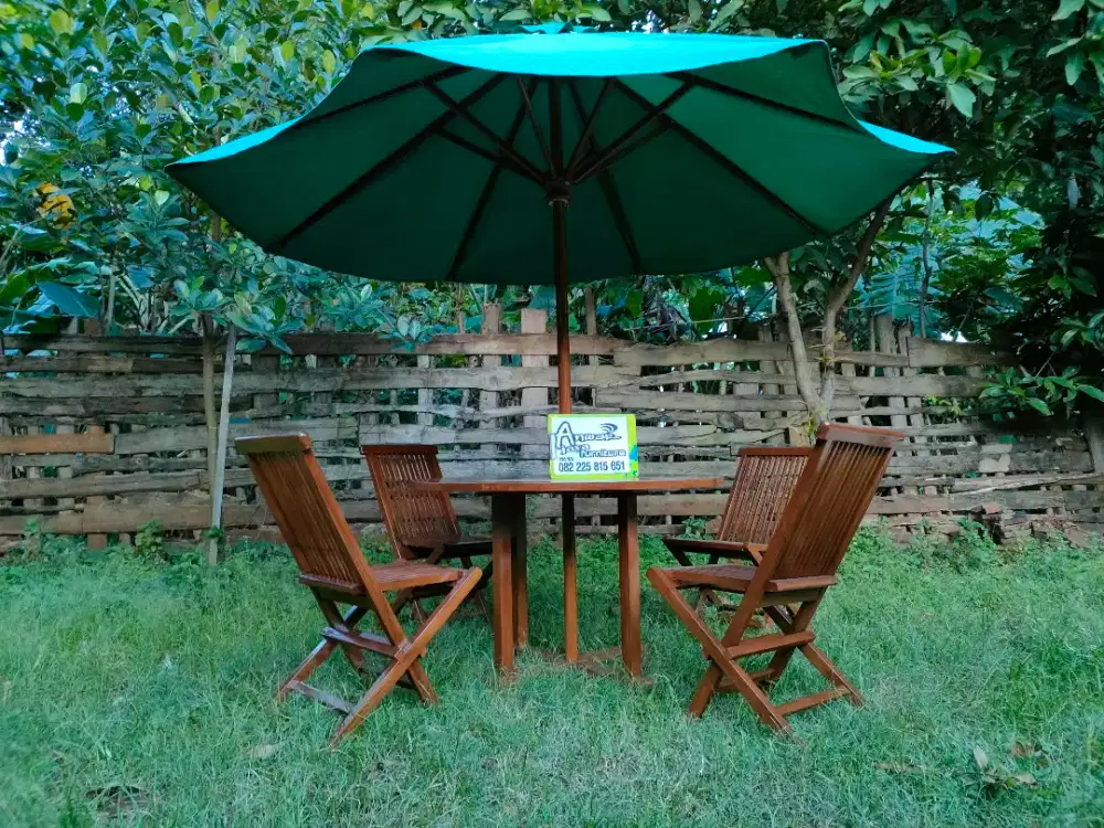 Meja makan payung outdoor full kayu jati