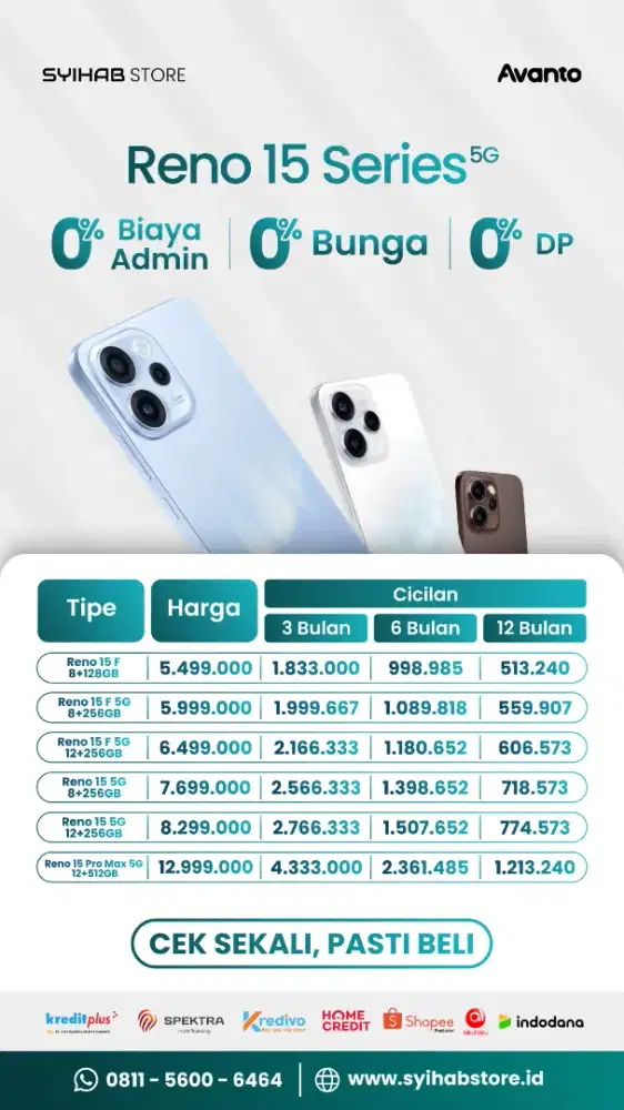 OPPO RENO 15 CICILAN 0% TANPA BUNGA CUKUP KTP