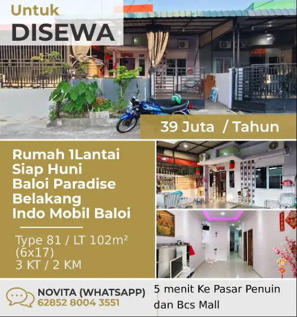 Rumah 1Lantai Siap Huni Baloi Paradise Belakang Indo Mobil Baloi