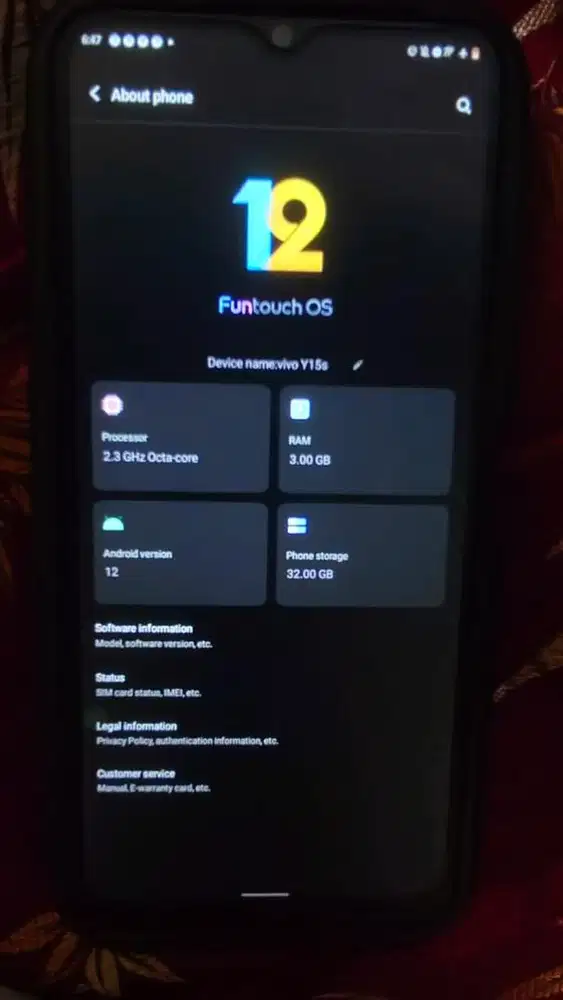 Vivo y15s Ram 3/32