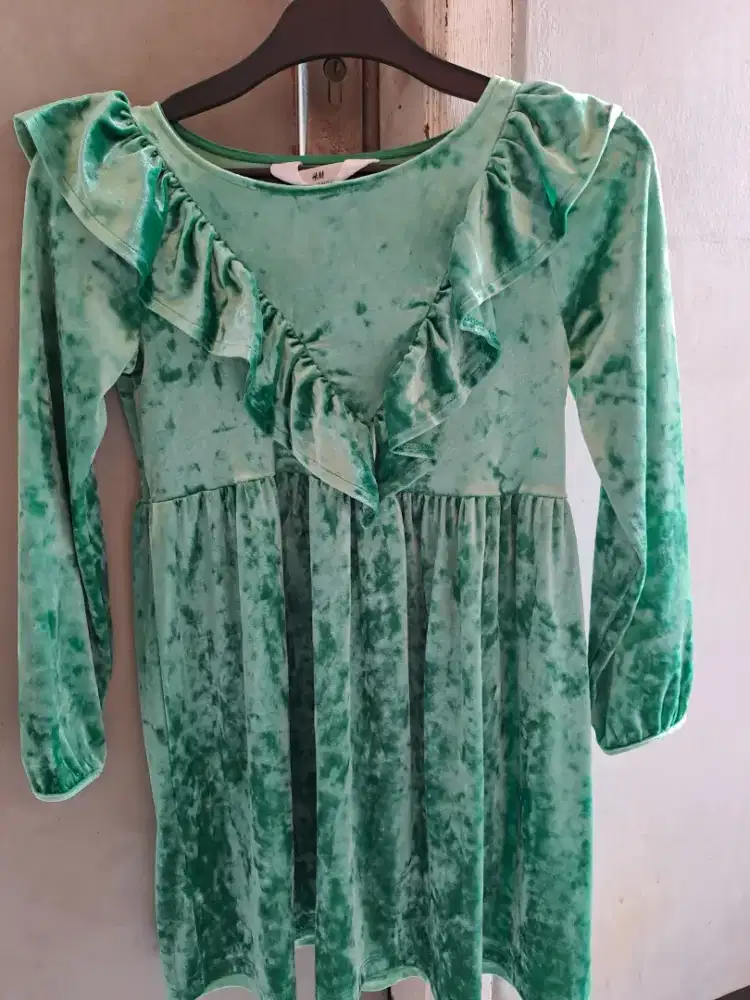 Green Dress Bludru Anak