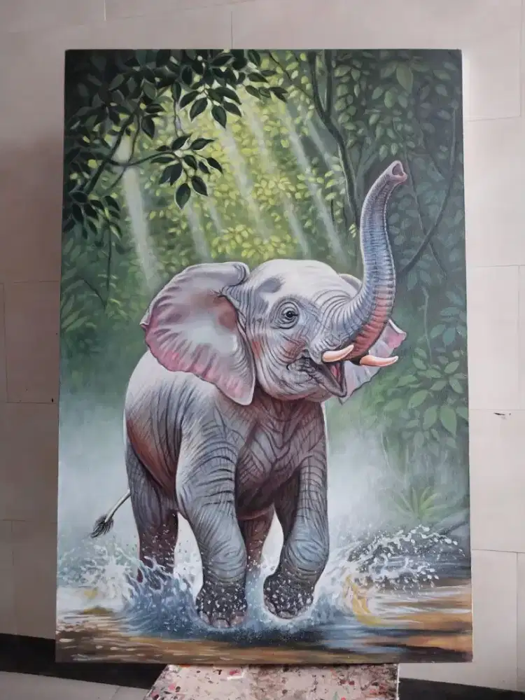 Dijual lukisan kanvas gajah 90x70 cm