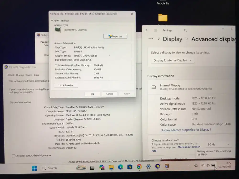 DELL LATITUDE 7210 2 IN 1 RAM 16 GB DAN SSD 25GB