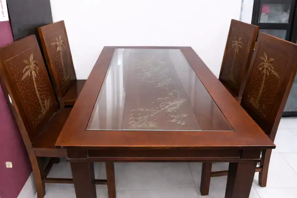 Set Meja & Kursi Makan Jati plus Kaca