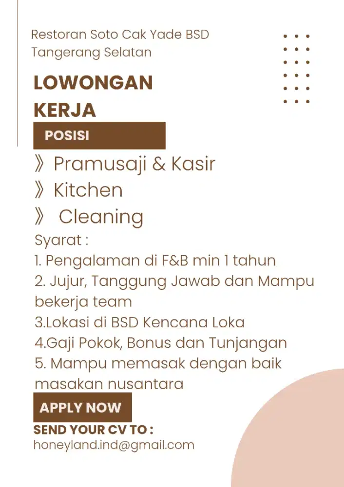 Pramusaji dan Kasir, Cleaning dan Kitchen