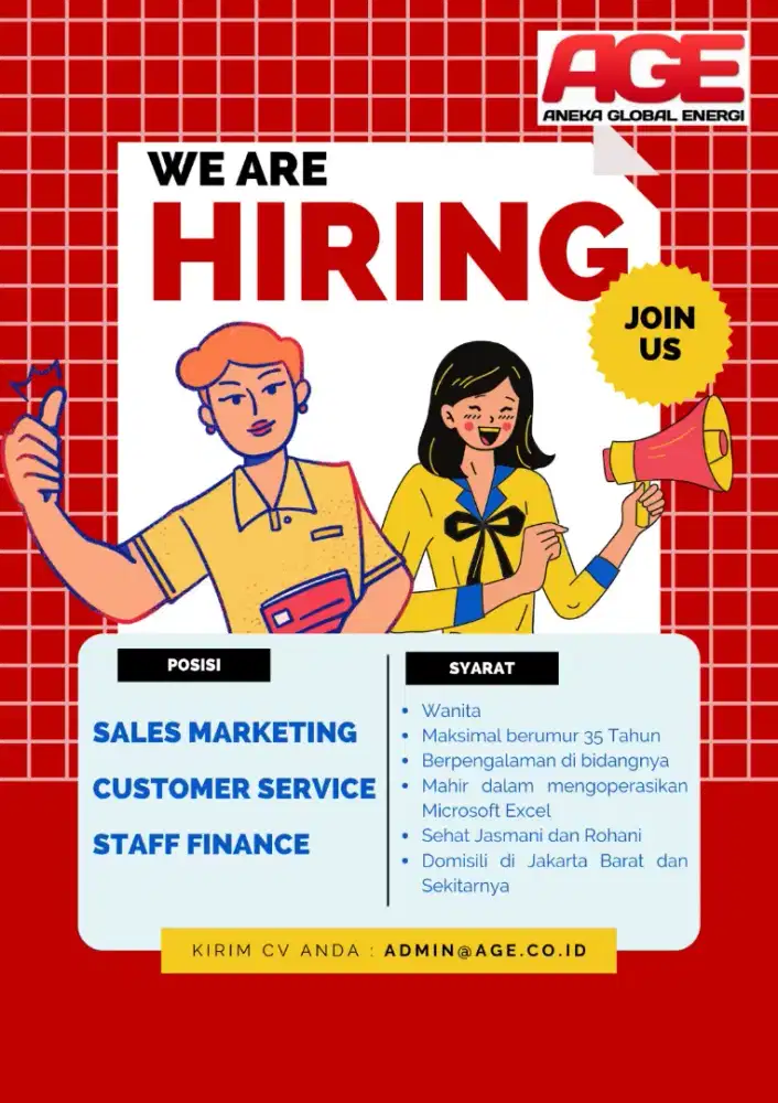 DIBUTUHKAN CS, Sales Marketing dan Staff Finance Wanita