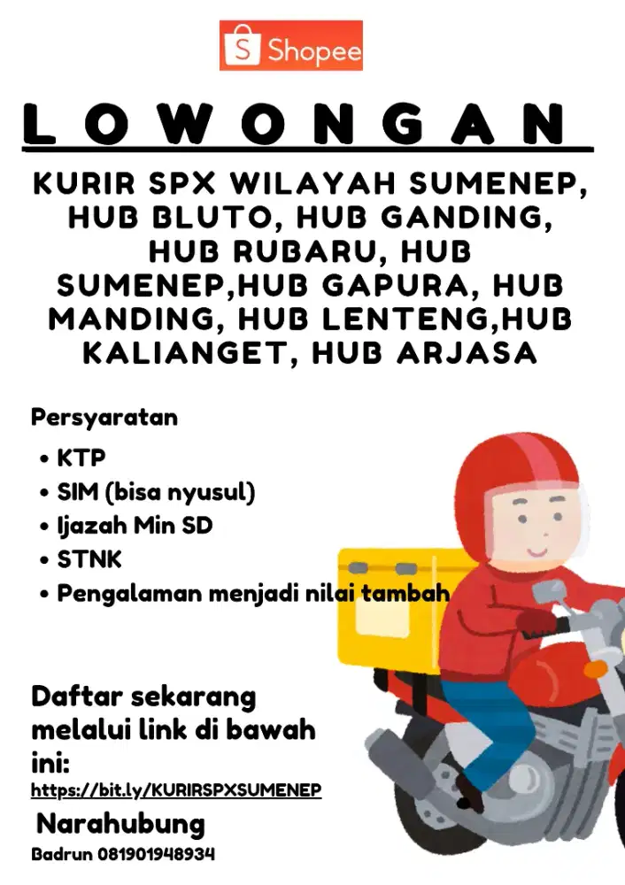 Lowongan pekerjaan terbaru kurir spx wilayah Sumenep