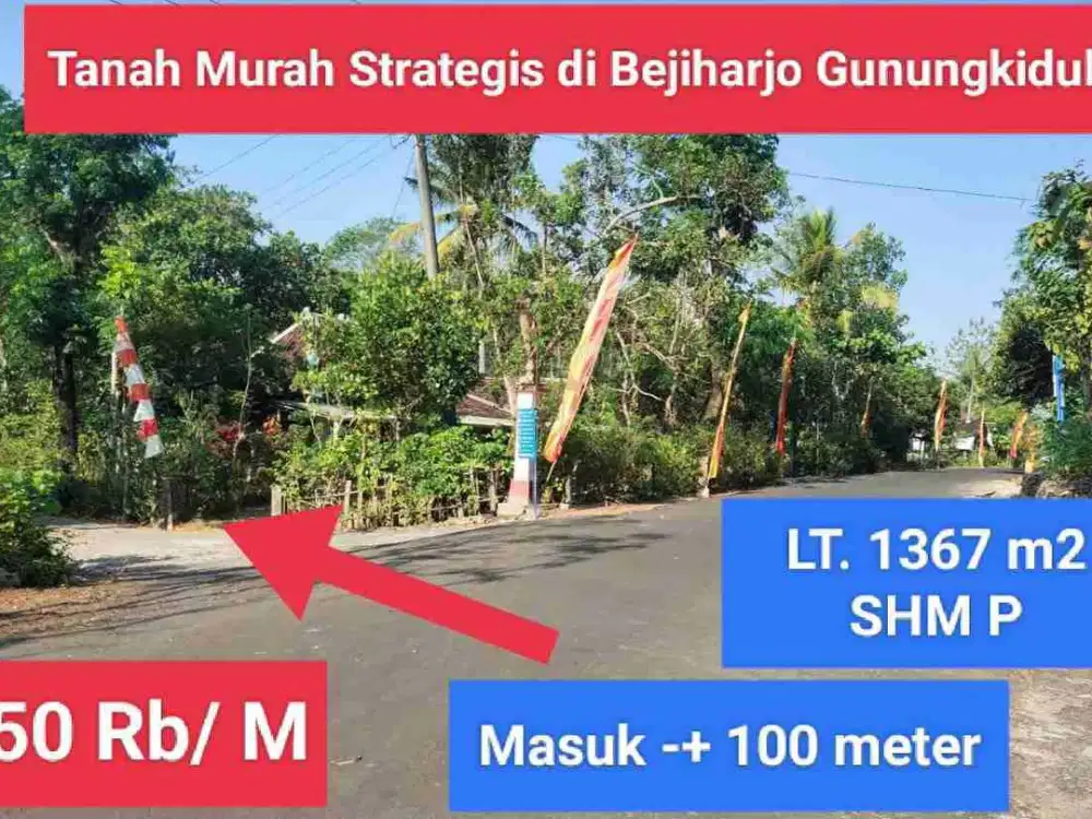 Jual tanah murah pekarangan di Bejiharjo Gunung Kidul dekat kota dan fasilitas umum hanya 150 rb permeter