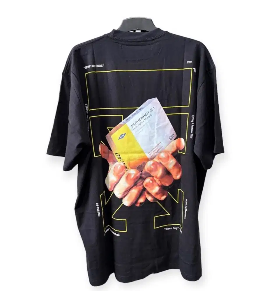 Kaos tshirt oversize hitam ow off-white print back farhenheit