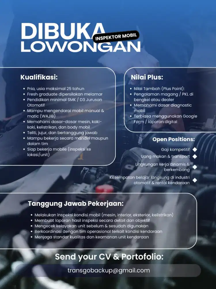 Lowongan Kerja Jakarta | Inspektor Mobil