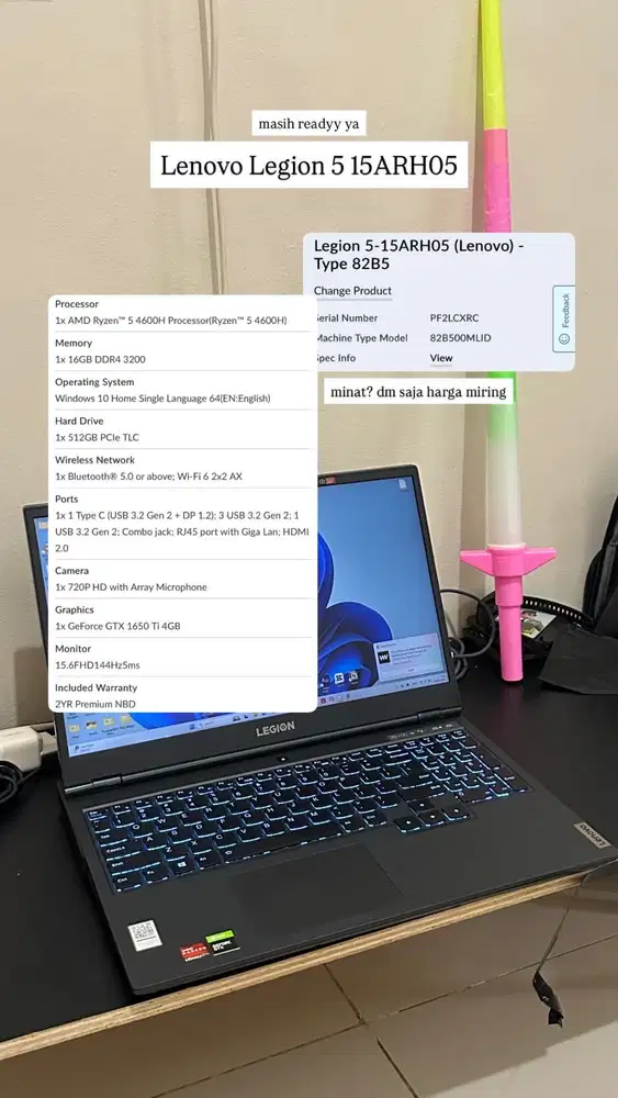 Lenovo Legion 5 (15ARH05) - A5ID | Ryzen 5 4600H | Nvidia GTX 1650 Ti