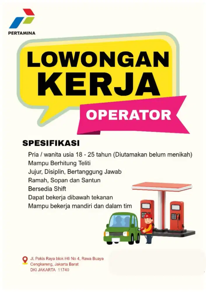 Lowongan Kerja Operator SPBU Pertashop Bojong Indah, Cengkareng