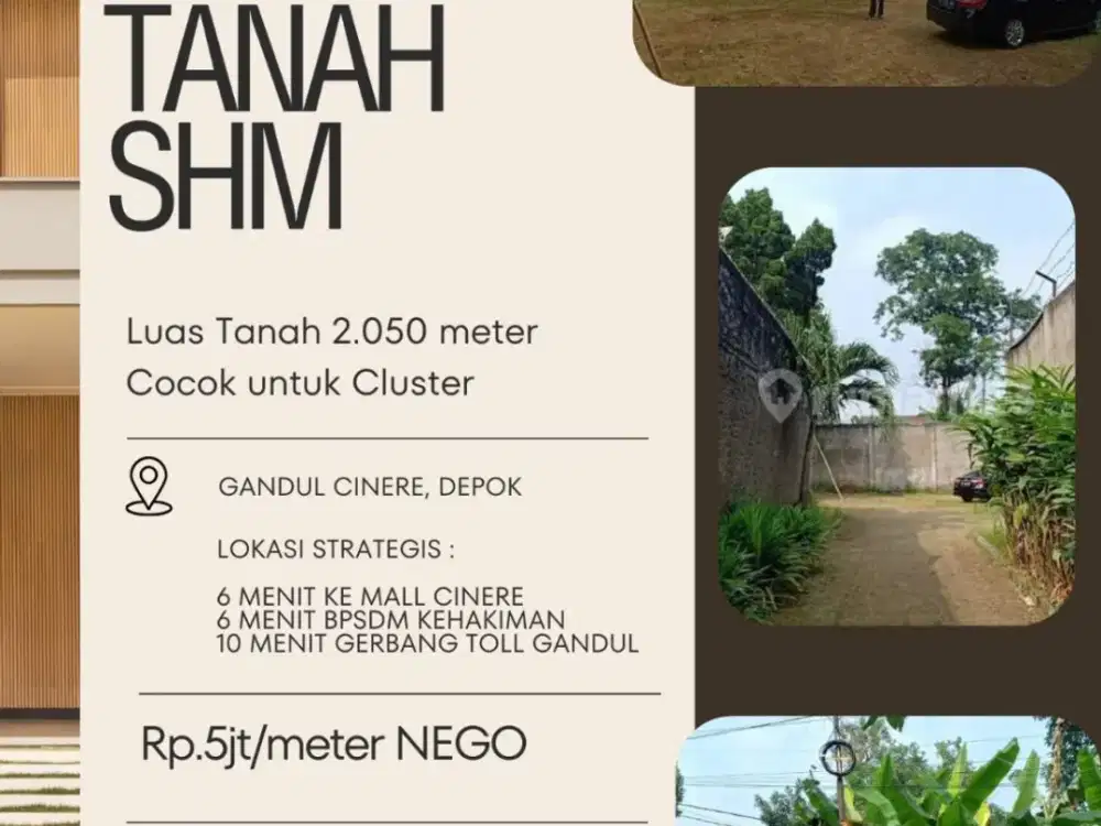 Tanah dibawah NJOP di Jl. Raya Gandul - Cinere, Depok SHM 2.050 m².