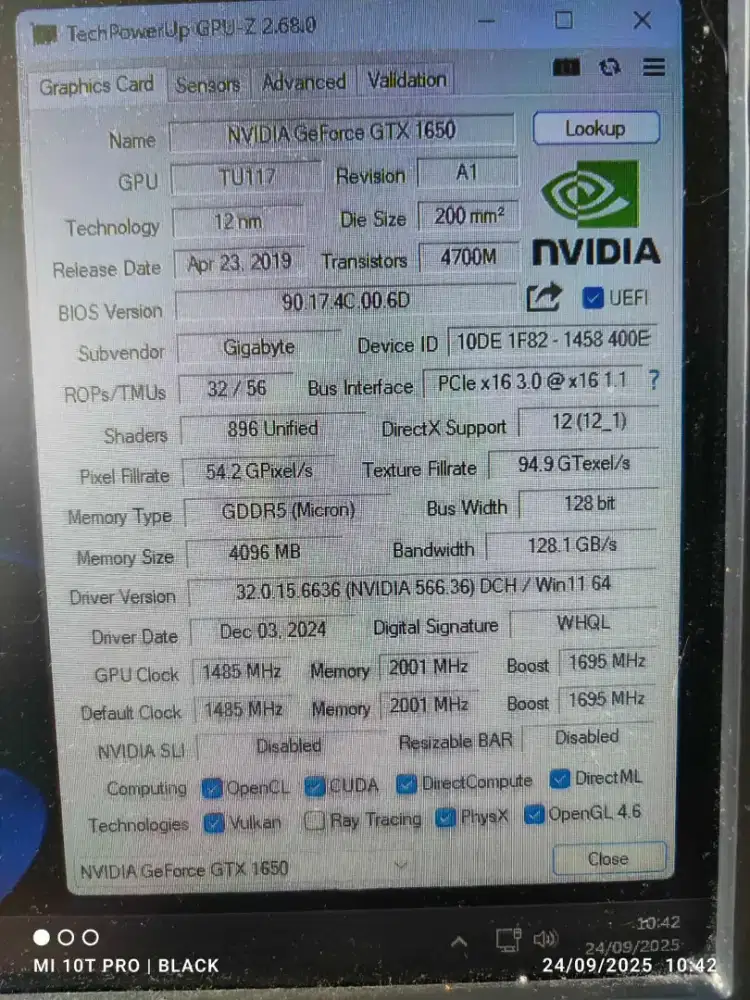 Jual Gigabyte GTX 1650 4gb ddr5 non pin power