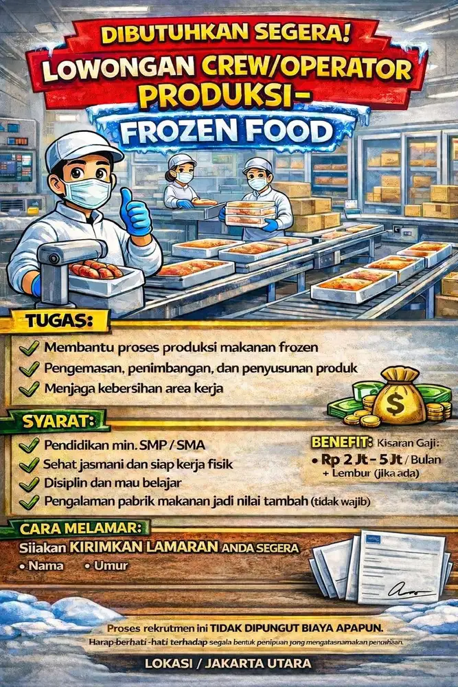 Operator Produksi / Crew DIBUTUHKAN SEGERA