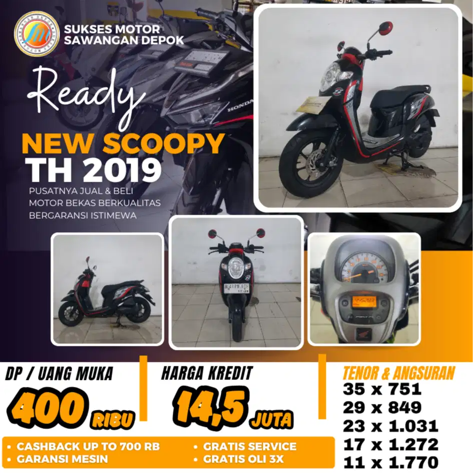 DP 400 BERGARANSI HONDA NEW SCOOPY FI TH 2019 UNIT MULUS BISA KREDIT