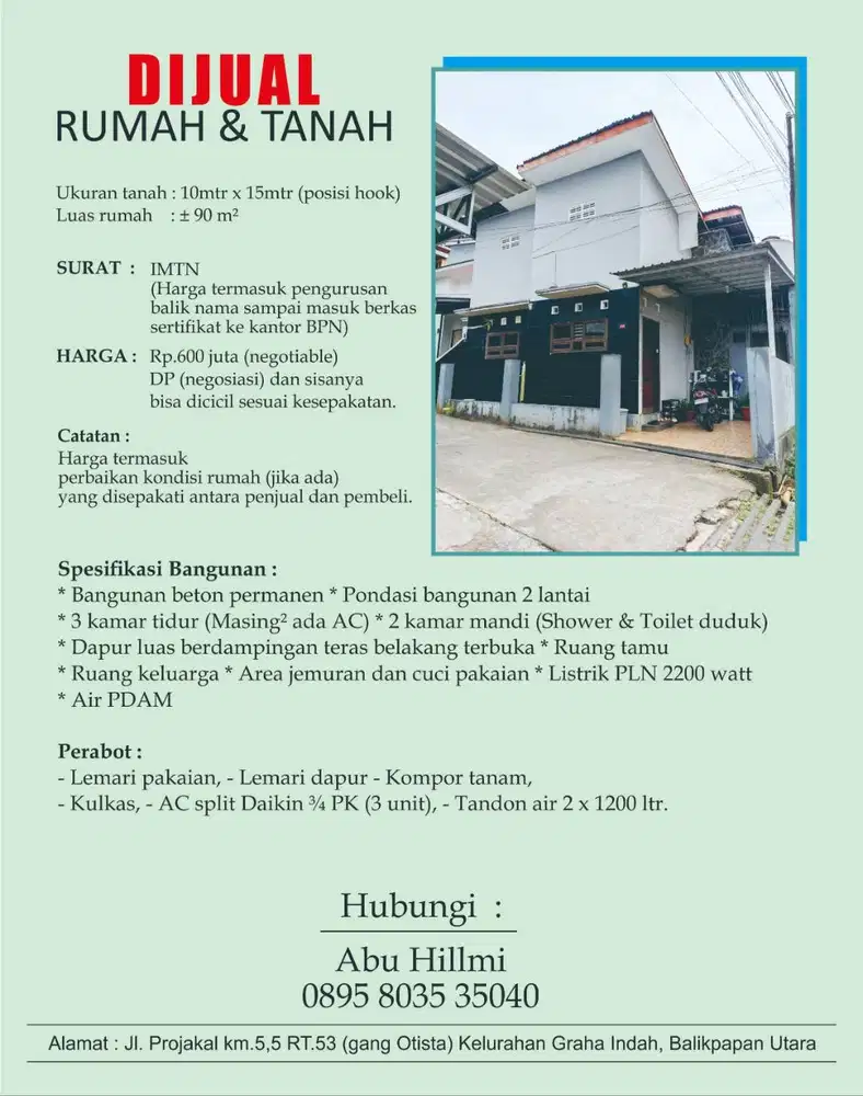 DI JUAL RUMAH DAN TANAH ,SURAT IMTN