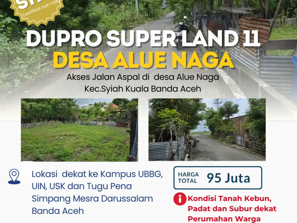 DIJUAL TANAH lLUAS 166 M2– DESA ALUE NAGA, BANDA ACEH