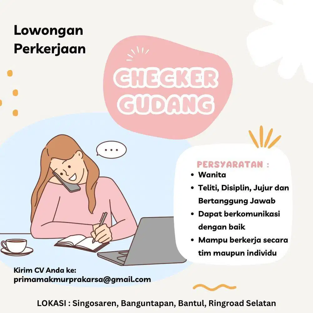 DIBUTUHKAN SEGERA STAFF GUDANG (PRIA) & CHECKER (WANITA)