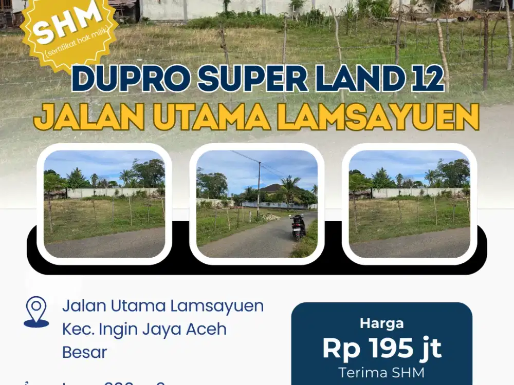 Dijual Tanah SHM 200 m² di Jalan Utama Lamsayuen Aceh Besar
