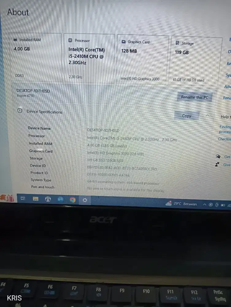 DI JUAL CEPAT LAPTOP ACER ASPIRE 4750