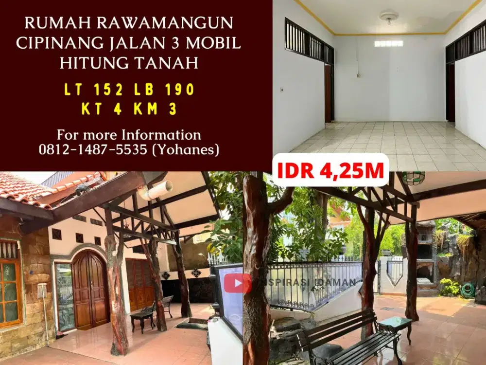 Rumah Rawamangun 152mtr Cipinang Jalan 3 mobil Hitung tanah