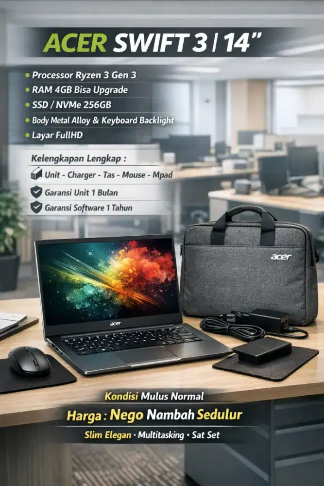 Laptop Acer Swif slim elegan