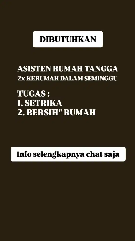 DICARI ART UNTUK BERSIH RUMAH