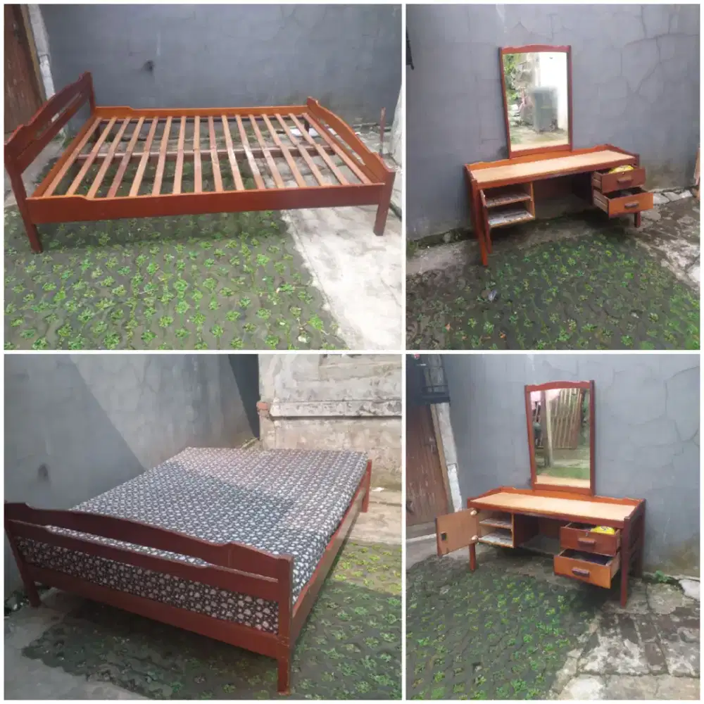 Meja Cermin Rias & Dipan Tidur Jati Klasik Mewah