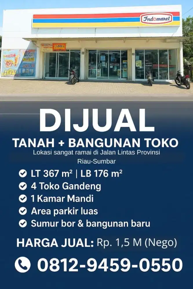 Dijual Cepat Tanah + Bangunan Indomaret murah di lokasi Jalan Lintas