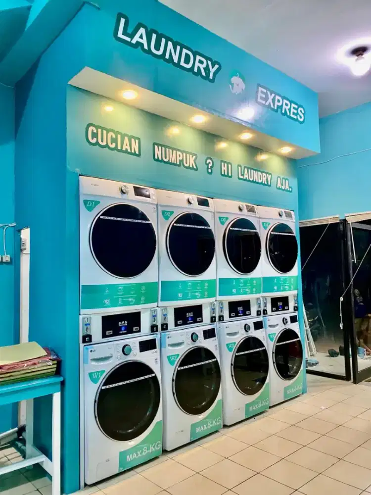 PAKET USAHA LAUNDRY COIN 2,3,4,5 STACK WASHER LG 15KG-DRYER FOGIA 16KG