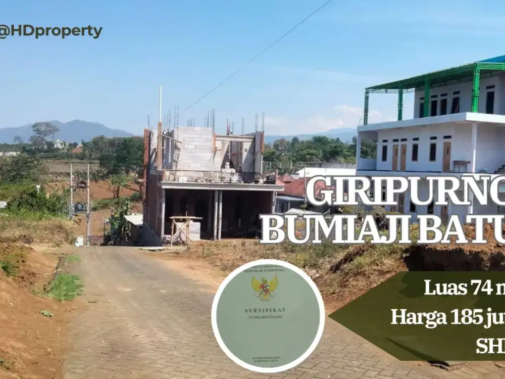 Tanah Kavling dan Rumah Vila Perbatasan Kota Batu View Gunung Free SHM