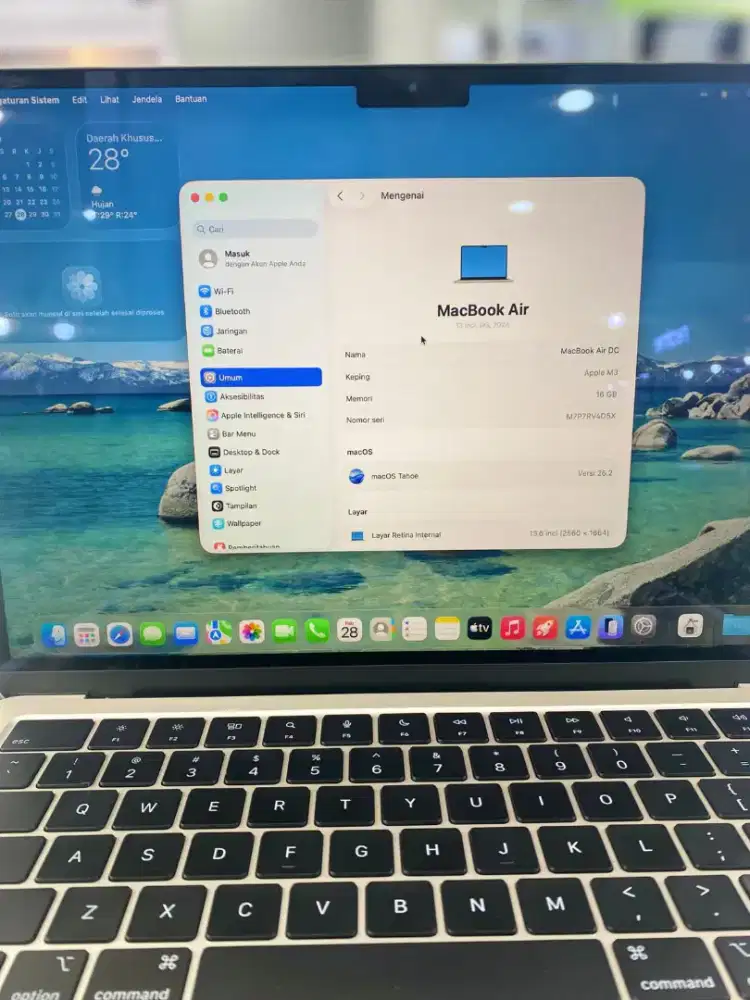 Macbook Air M3 16/256gb Silver second Like New