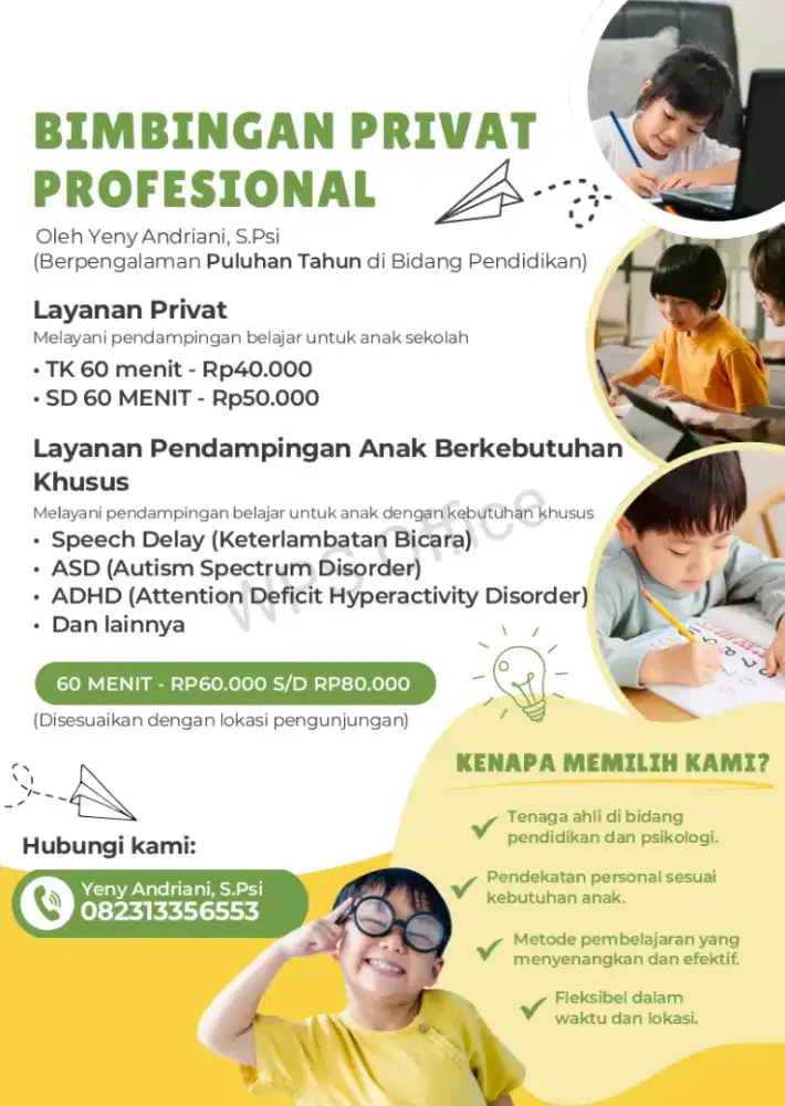 Jasa Pendampingan Belajar / Calistung TK SD serta ABK