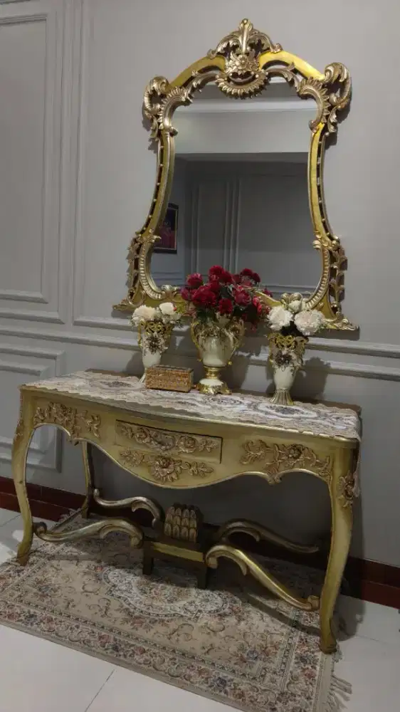 Jual Meja Konsul Clasic Gold & Kaca