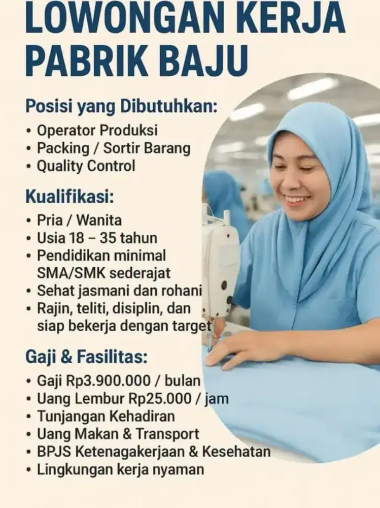 LOWONGAN KERJA PABRIK BAJU