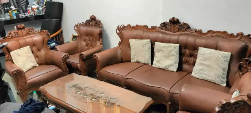 Set kursi meja ukir antik kayu jati asli