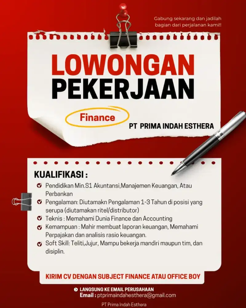 Dibutuhkan Finance dna office boy