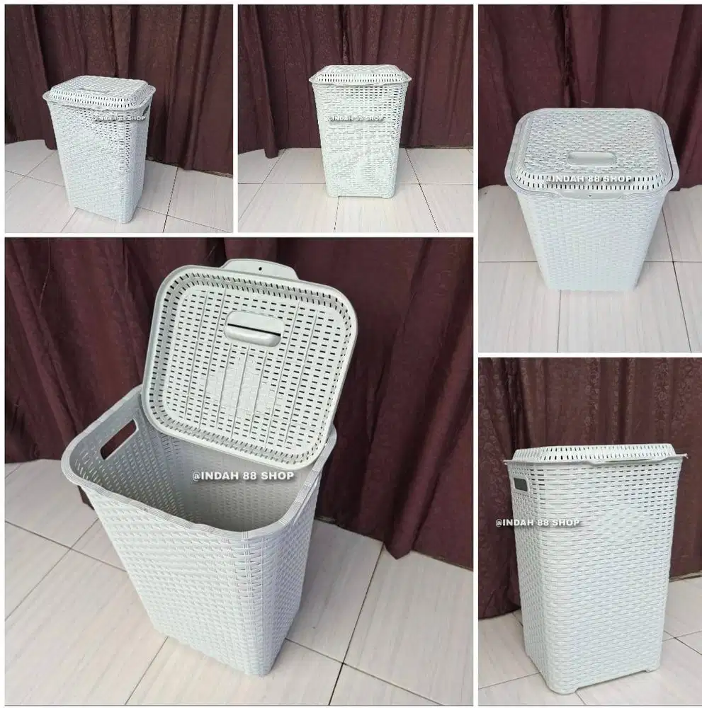 Laundry Basket / Keranjang Baju Kotor + Tutup Motif Rotan