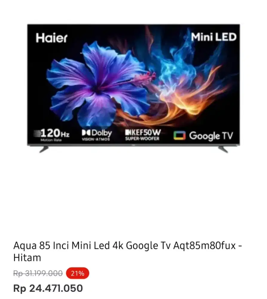 AQUA GOOGLE MINI LED TV 4K 85 INCI