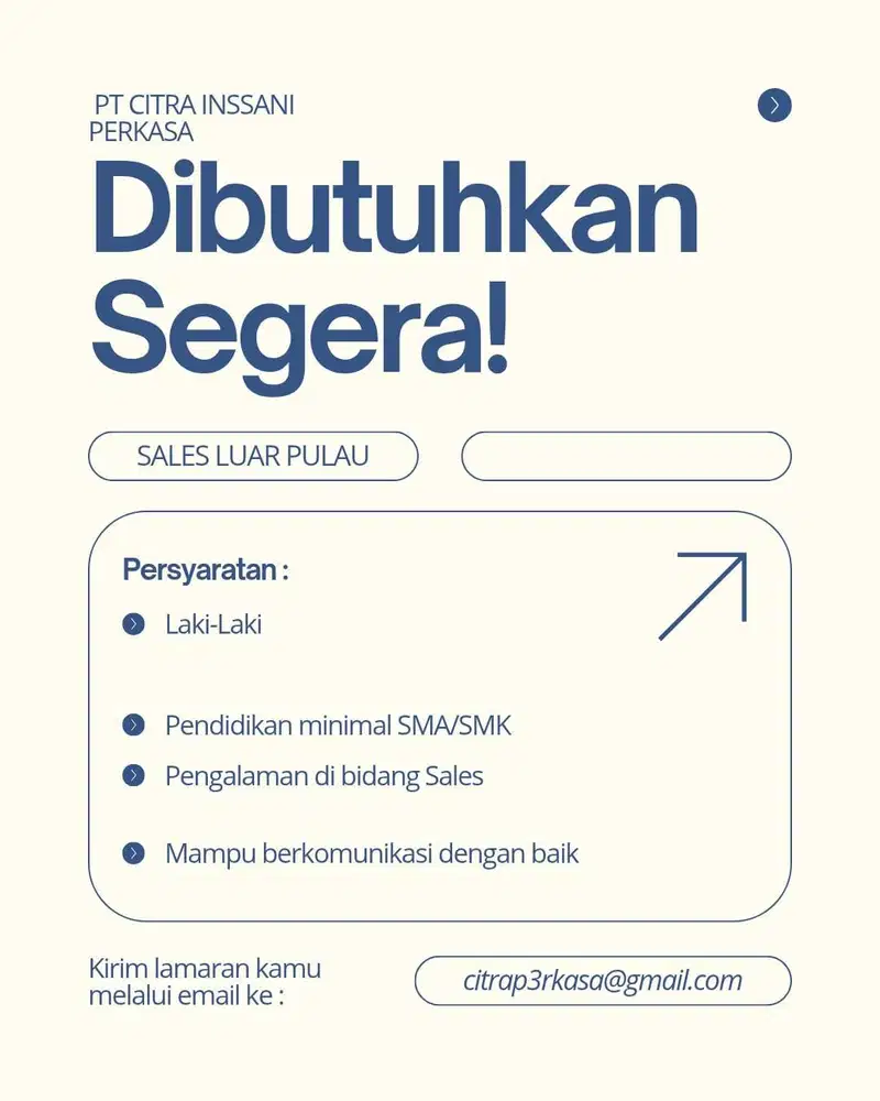 DIBUTUHKAN CEPAT! Marketing Sales Luar Pulau
